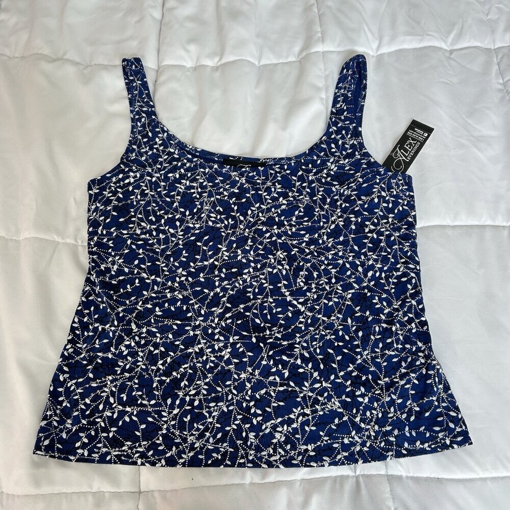 NWT Alex Evenings Womens XL Vintage Tank Top Cami Y2K Made In USA Blue Floral
